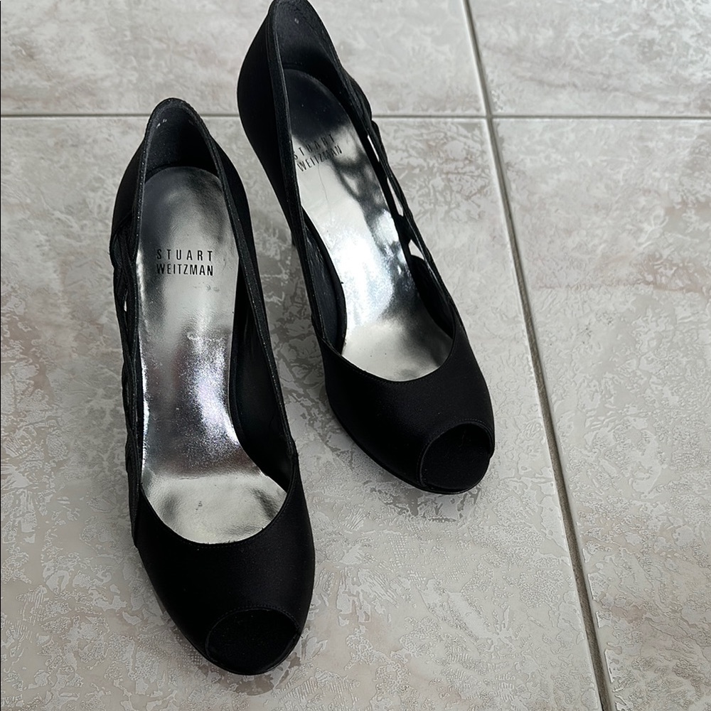 Stuart Weitzman Satin Peep Toe Pumps
